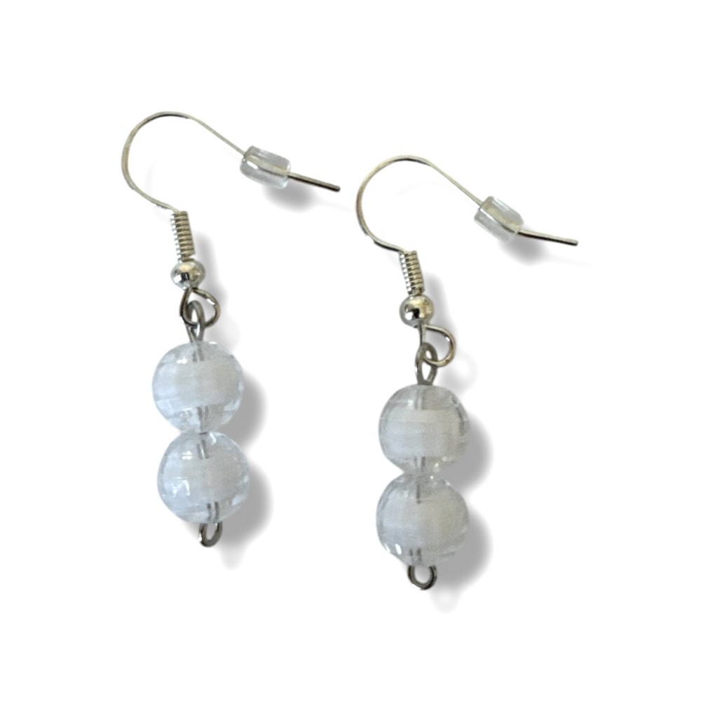 3 FOR $20 HANDCRAFTED White and Clear Glass Beaded Earrings